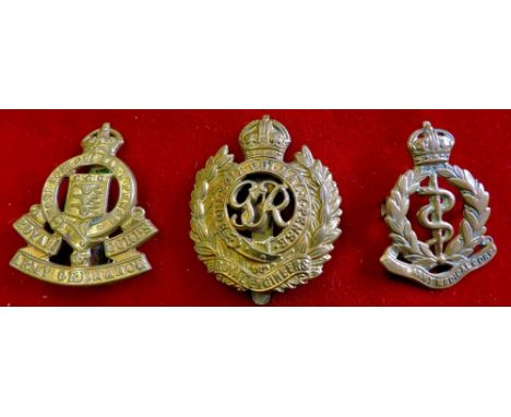 WWII Period British cap badges (3) Royal Engineers, Royal Army Service Corps and the Royal Army Ordnance Corps. All with Kc. 