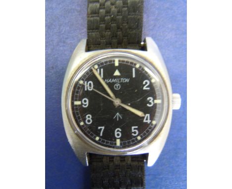Hamilton W10 Black Face Army Wrist - Watch 523 - 8290 / W10 6645 - 99 / 108 - 73 In Full Working Order (c.1973) Could use a c