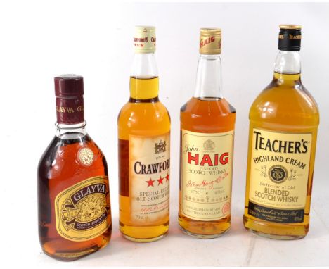 A Collection of 3 bottles of whisky and a whisky licquer to include HAIG whisky 75cl, CRAWFORDS whisky, TEACHERS HIGHLAND CRE