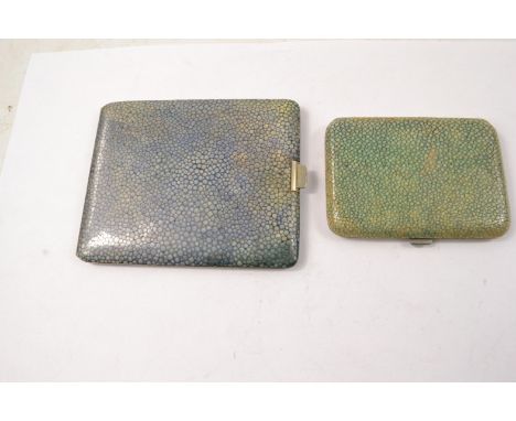  2 vintage shagreen style textured cigarette cases. One blue , the other green, the largest size blue in colour 10cm x 9cm, t