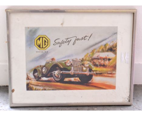 A vintage style 'MG SAFETY FAST' framed poster - for all the vintage car enthusiasts out there!W: 65 approx  H: 52 approx App