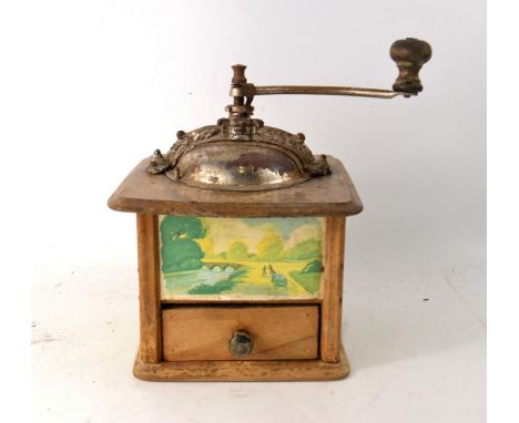 A Vintage FRENCH coffee grinder with large grinding handle 15cm squareApprox 1 pieces