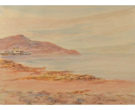 Vintage framed WATERCOLOUR by JN McLAURIN of the ferry leaving Whiting Bay, Isle of ARRAN