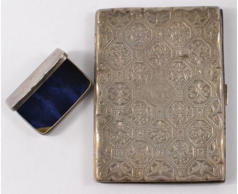 Early 20th Century silver calling card case monogramed MS or SW? dimensions 9.5cm L and 6cm approx and a small silver Hallmar