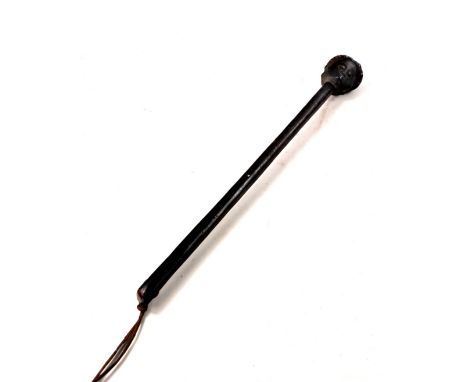 UNUSUAL Vintage TRIBAL club in ebony with head and face at the top of the club with leather wrap-a-round strapL: 48cm approx 