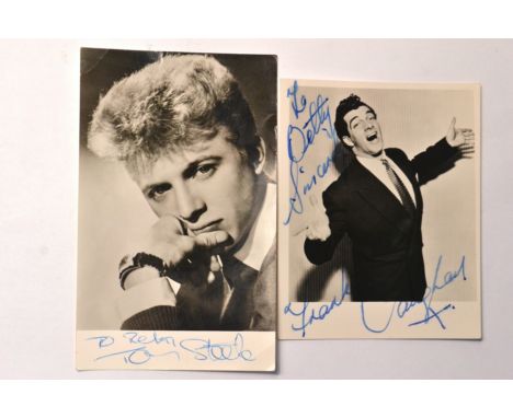 Signed vintage photo cards of TOMMY STEELE English teen idol and entertainer and FRANKIE VAUGHAN  English singer