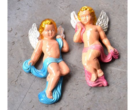 2 Vintage Fairground plaster cherubs, a boy and a girl 