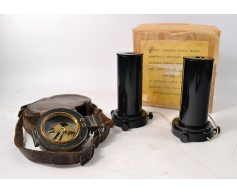 Interesting boxed pair of WW2 Broad Arrow marked lenses /optics for Stereoscope photo reconaissance evaluation and a WW1/2 of