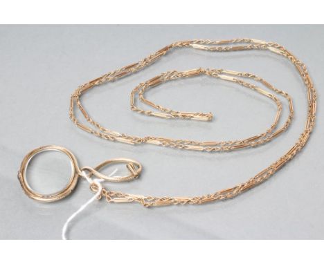 A 9CT GOLD GUARD CHAIN, the open fixed oblong links with rope twist links spacers, Birmingham 1977, 60" long 33.9g, together 