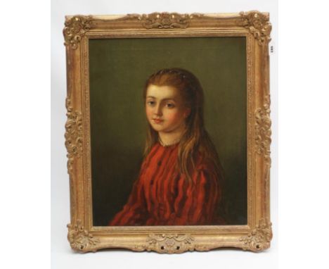 BRITISH SCHOOL (Late 19th century) Portrait of a Seated Girl in a Red Dress, half length, oil on canvas, unsigned, 24" x 20",