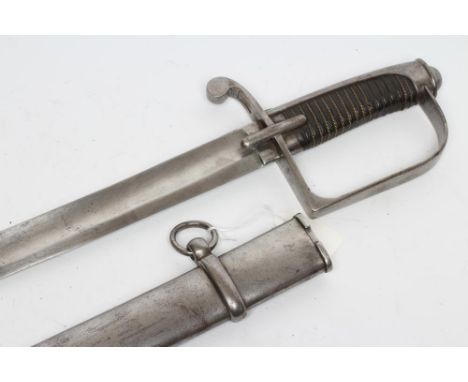 AN ITALIAN M1833 MOUNTED ARTILLERY SABRE with 33" curved blade, steel stirrup hilt, scroll quillon, wire bound leather grip a