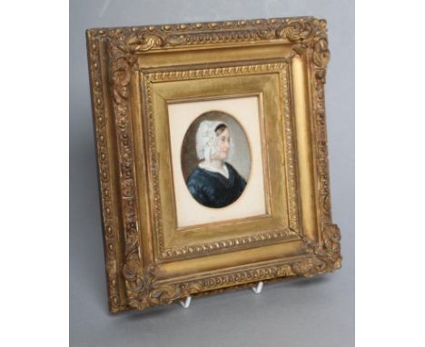 ENGLISH SCHOOL, mid 19th century, Portrait of Penelope Eyre, nee Phipps, oval miniature on ivory, unsigned, inscribed to reve