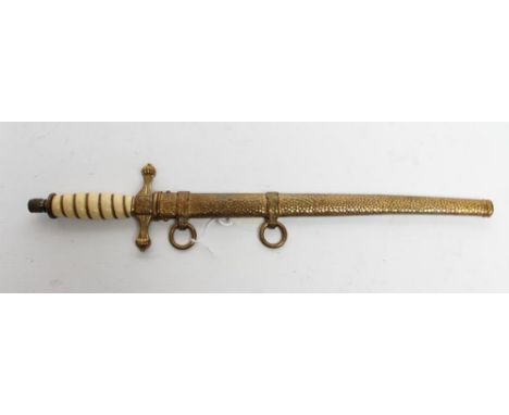 A PART COMPLETE THIRD REICH NAVAL OFFICER'S DAGGER, the 9 7/8" blade etched with foliage and anchors bearing maker's mark for