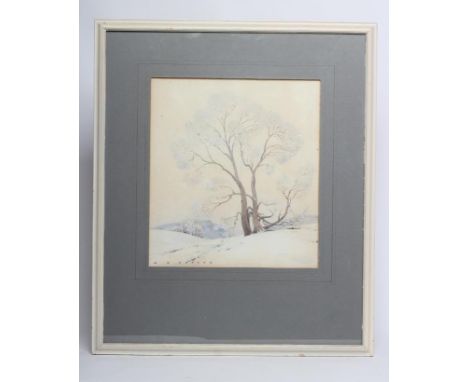 WILLIAM HEATON COOPER (1903-1995) "Trees in the Snow" watercolour and pencil, gallery label to reverse and inscription dating