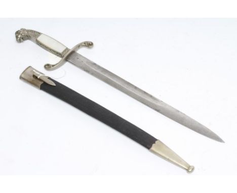 AN ARGENTINIAN DIPLOMAT'S DAGGER, the 31 5/8" blade etched with armorials amid foliate scroll work, maker's mark for E. Charo