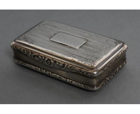 A GEORGE III SILVER SNUFF BOX, maker Thomas Shaw, Birmingham 1822, of plain rounded oblong form, with striped engine turning 