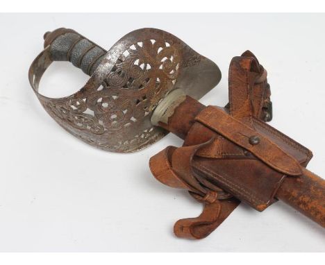 AN 1897 PATTERN INFANTRY OFFICER'S SWORD, the 32 1/2" blade etched with foliate scrolls, GR cypher maker's name of Robert Mol