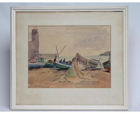 PHILIP NAVIASKY (1894-1983) "Collioure", watercolour and pencil, signed, inscribed and dated 1950, 15" x 20", framed (subject