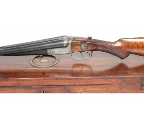 A HUNTER & SONS SIDE BY SIDE 12 BORE SHOTGUN converted from a large bore rifle, the 28 1/4" barrels inscribed with maker's na