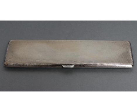 AN ART DECO SILVER DOUBLE CIGARETTE CASE, maker Frederick Field, Birmingham 1934, of plain oblong form with all-over engine t