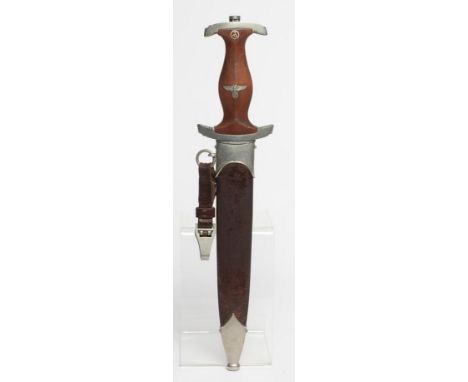 A THIRD REICH SA DAGGER, with 8 5/8" etched blade, reichsadler inset wood grip, metal scabbard and later belt loop, 14 1/2" l