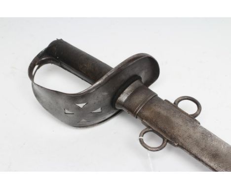 AN 1885 PATTERN CAVALRY TROOPER'S SWORD with 34 1/4" curved blade, basket hilt with Maltese Cross pierced decoration, two pie