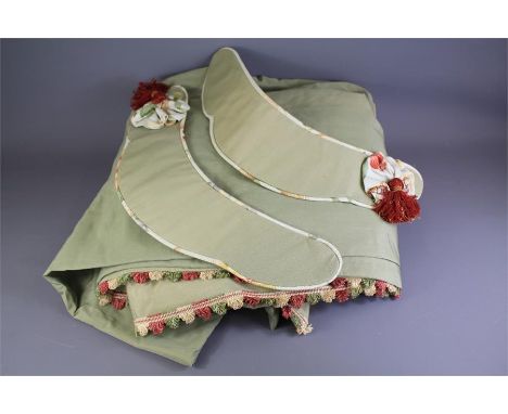 Two Pairs of Bespoke Celadon Green Curtains. The curtains fully lined and interlined with pinch pleat heading. A width and a 