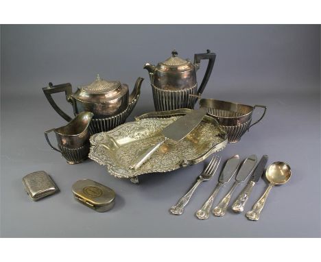 A Collection of Miscellaneous Silver and Silver Plate. This lot includes a silver cigarette case, Birmingham hallmark, four s