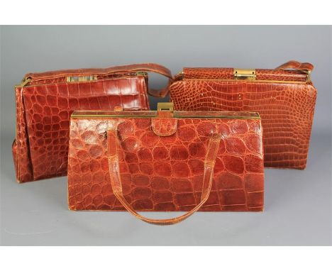 Three Vintage Crocodile Effect Leather Handbags.
