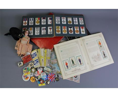 Miscellaneous Collectable Items. This lot includes a large quantity of cigarette cards (regimental badges, signals, medals, u