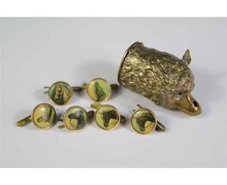 An Antique Snuff Box. The snuff box in the form of a fox head, together with six buttons depicting horses.&nbsp;