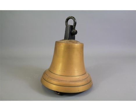 A Large Vintage Polished Brass Ship's Bell. The bell approx 26 cms.