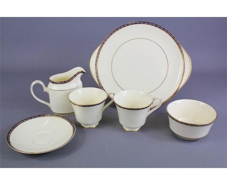 A Vintage Minton 'St James' Pattern' Tea Set, including six cups and saucers, five side plates, a sandwich plate, creamer and