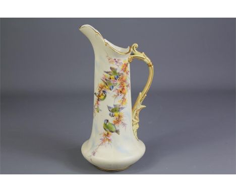 A Royal Worcester Ewer. The ewer hand-painted with garden birds, no 224/G4872, approx 23.5 cms h.