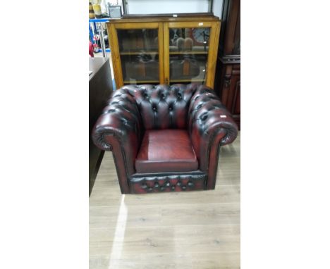 CHESTERFIELD BUTTON BACK BURGUNDY ARMCHAIR
