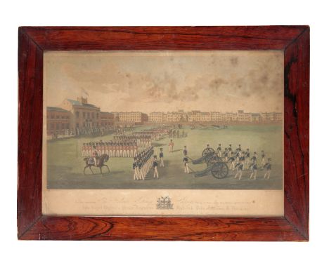 A LARGE COLOURED PRINT OF THE ARTILLERY COMPANY AT THEIR MANOEUVRES hand-coloured print, engraved by R. Havell, painted by G.