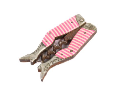 A late 19th century Steinfield & Reimer German 'ballet' corkscrew. The handle modelled as a pair of legs wearing pink and whi
