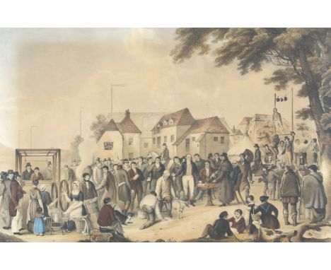 John West Giles (British 1830-1865), hand coloured lithograph, 'The Newbury Coat'. Circa 1840, 55cm x 75cm, framed and glazed