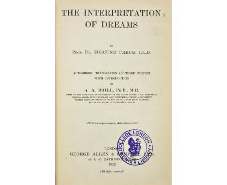 Freud (Sigmund). The Interpretation of Dreams. Authorised Translation of Third Edition with Introduction by A.A. Brill, 1st L