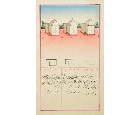 India - Tonk State Farashkhana Department Illustrated manuscript catalogue of tent designs, 3 volumes, circa 1880,  approxima