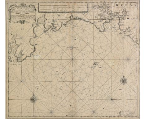 Devon & Cornwall. Van Keulen (Gerard), A new grad nally encreasing compass map of a part of the sea coasts of England, in whi