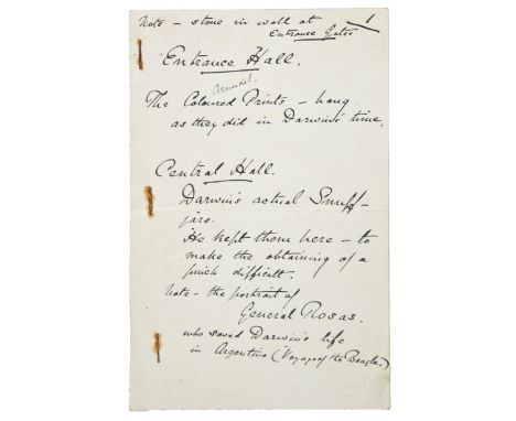 *Down House, Home of Darwin. A small archive of ephemera relating to Down House, circa 1920s/1930s,  including nine autograph