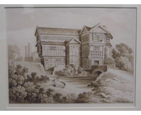 *Cheshire. View of Little Moreton Hall, near Congleton, Cheshire, early-mid 19th century,  pen, ink & sepia watercolour after