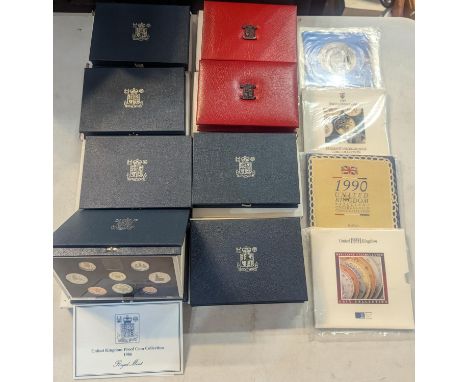 A group of twelve UK uncirculated coin sets to include UK proof coin collection 1986-87, 1989-1991 and other Royal Mint proof