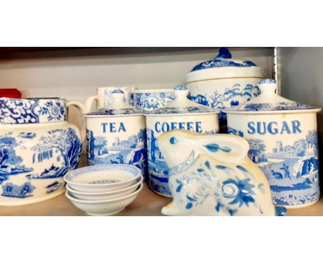 Mixed blue and white ceramics to include Spode storage jars, Location: 4:2 