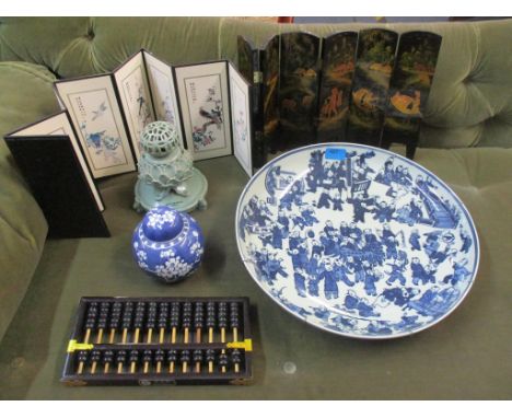 Oriental items to include a Chinese blue and white 100 Boy's pattern porcelain charger, late 20th century, six-character Ming