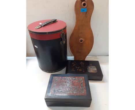 Vintage items to include a treen marine pulley, a leather box and other boxes, Location: 6:6 