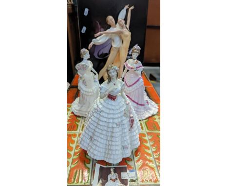 A group of porcelain figurines to include Royal Doulton 'My True Love', Coalport 'Rebecca' Royal Worcester 'The Tissot Collec