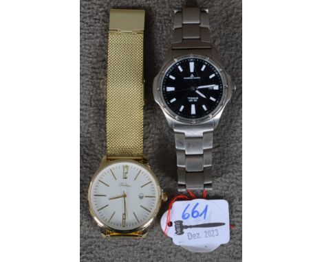 Zwei Herrenarmbanduhren. Marke „Dugena-Matic Titanium“ bzw. „Tardima“, goldfarben. (Funktion ungeprüft) 