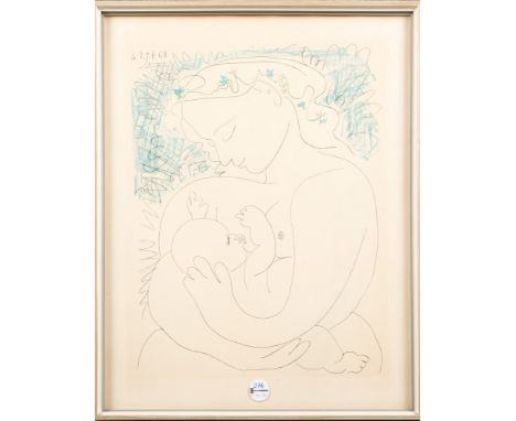 Pablo Picasso (1881-1973). „Maternité“. Farblithographie, li./o./sign./dat. 29.4.63, hi./Gl. gerahmt, 50 x 39 cm.